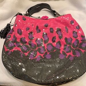 Betsy Johnson black pink purple leopard sequin bag